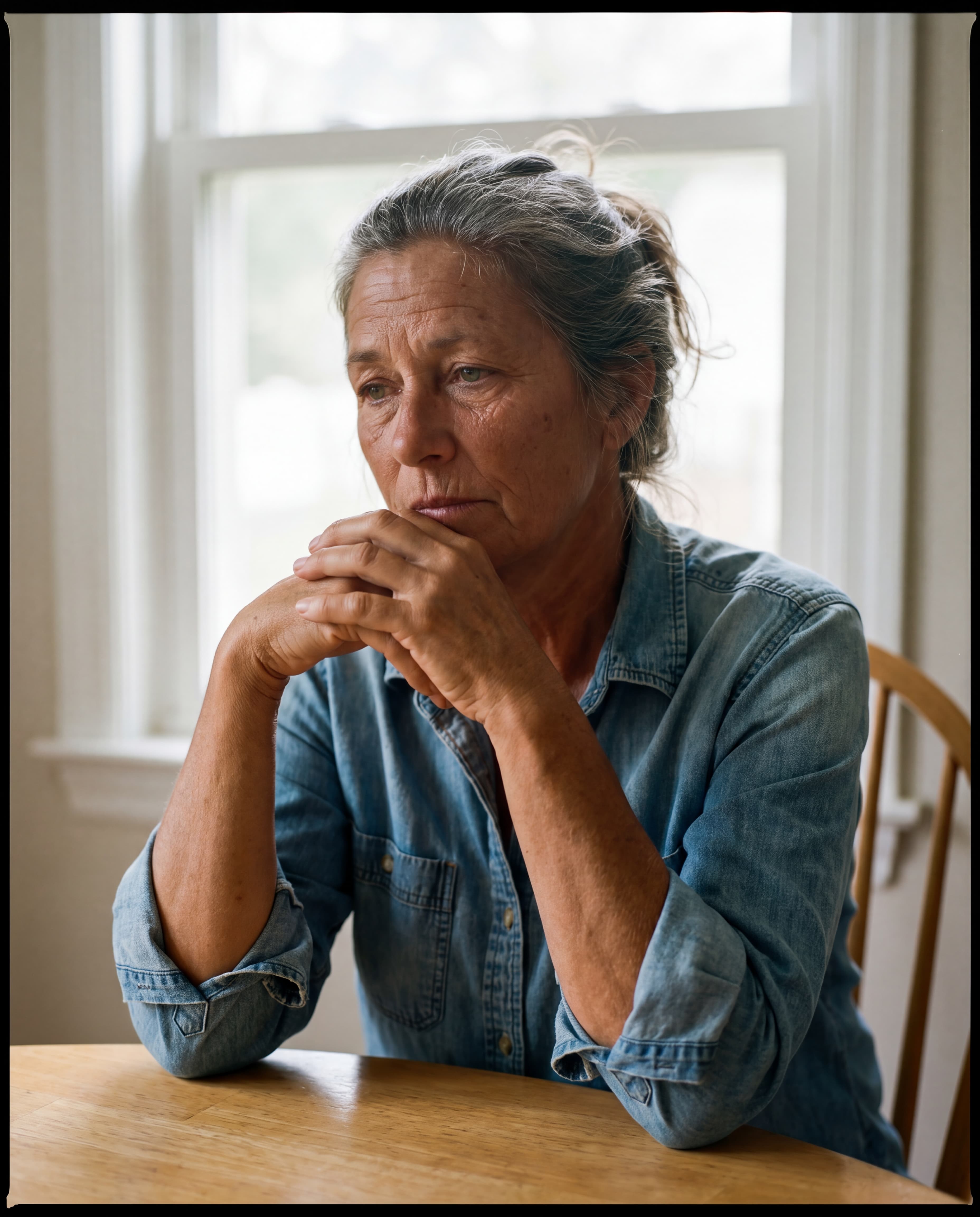 A portrait series for an independent print magazine, exploring what unposed looks like when the subject knows the photograph is being made — the small attempts to relax that read, in retrospect, as their own kind of pose.