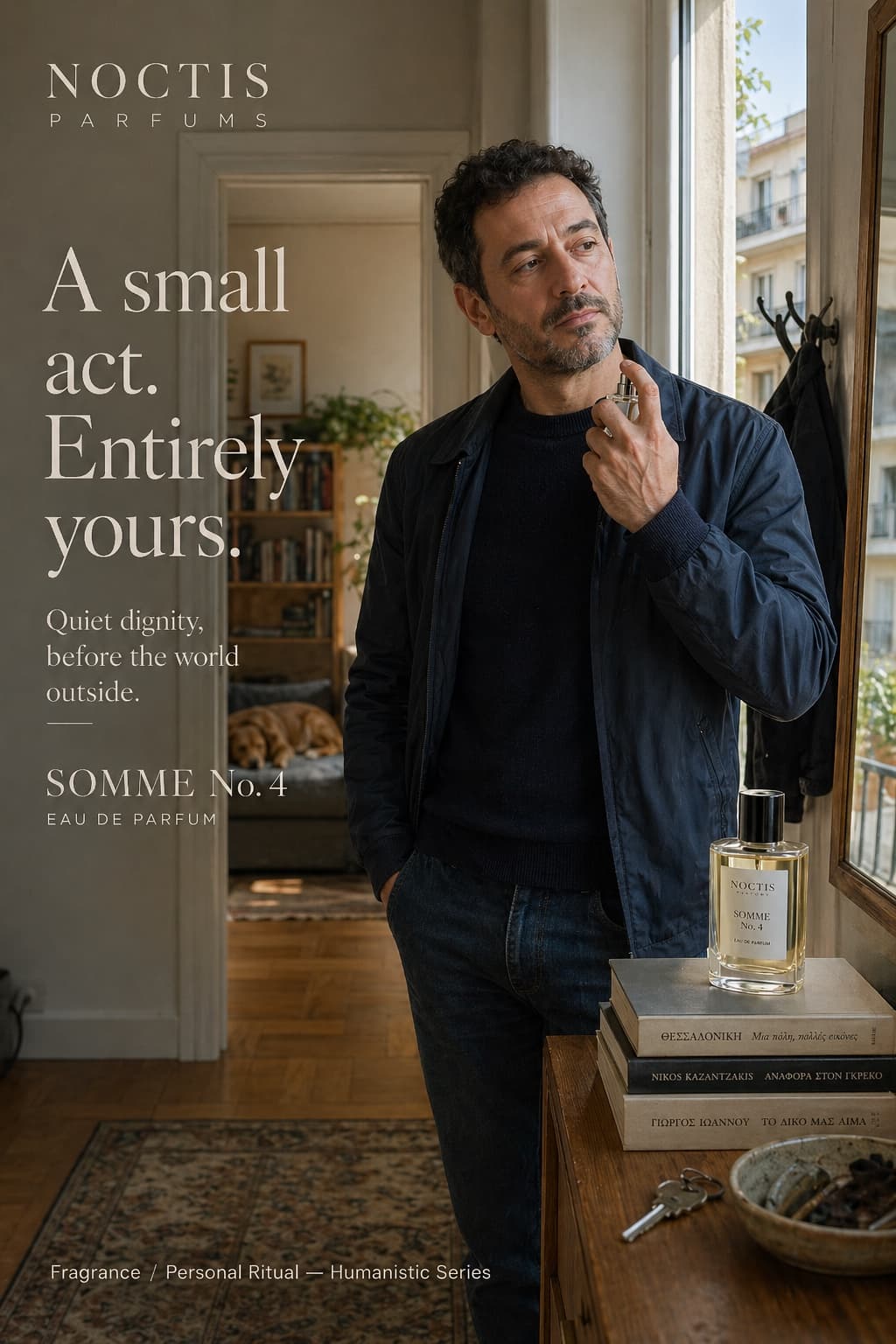 A fragrance campaign for Noctis Parfums, exploring perfume as a private ritual rather than a public performance — across Thessaloniki, Lagos, and Stockholm.