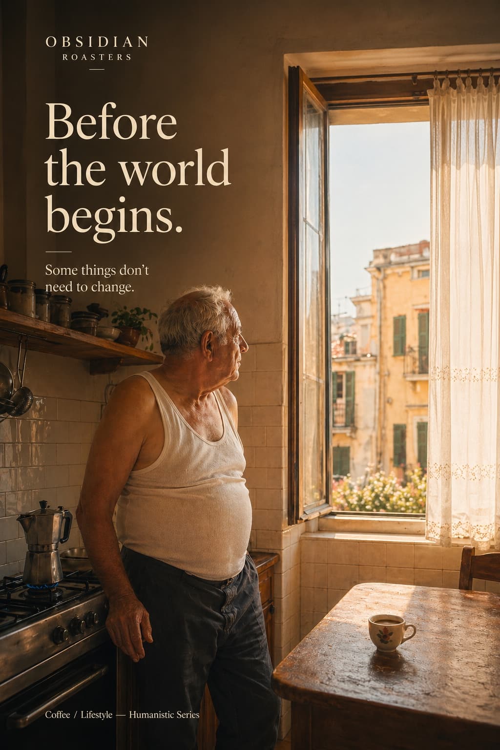 A coffee brand campaign rendered in three cities — Naples, Seoul, São Paulo — to test whether AI imagery can hold the cultural weight of a single ritual performed in three different lives.