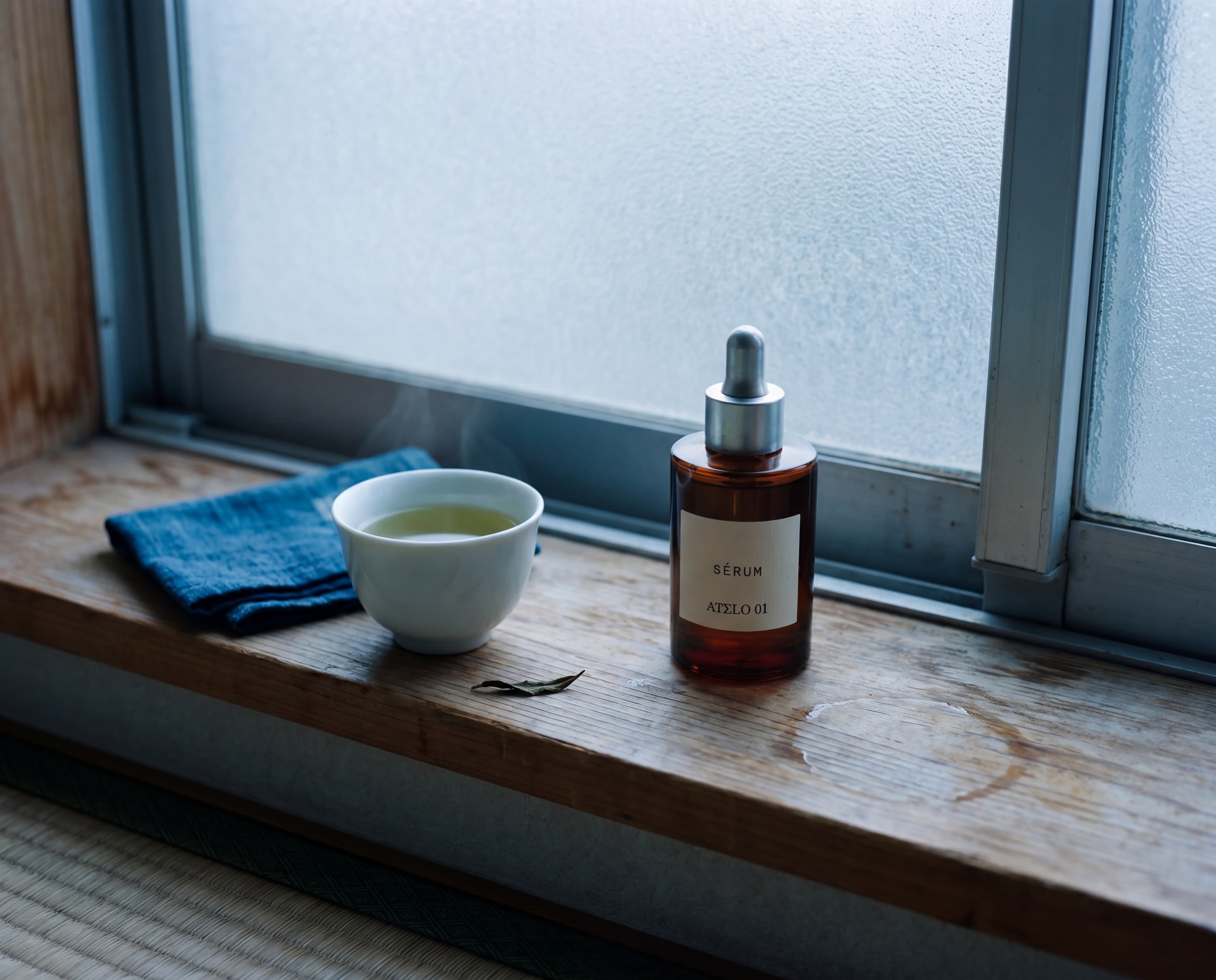 Niwa product on travertine, late afternoon, Athens